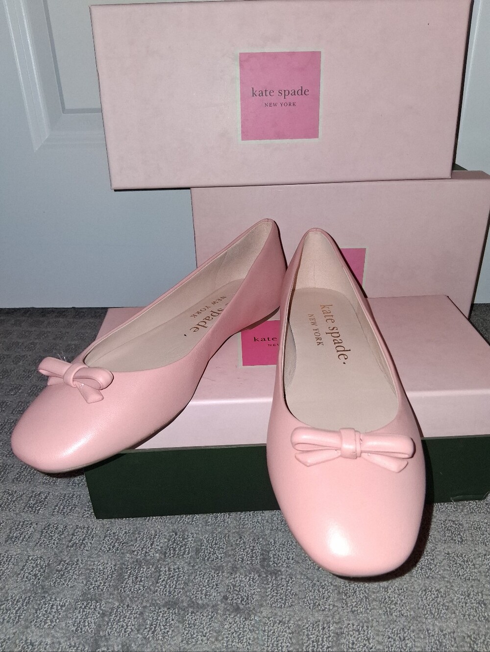 NEW Kate Spade Pale Pink Leather Bow Ballet Flats Shoes NIB Lady's 9 Luxury!